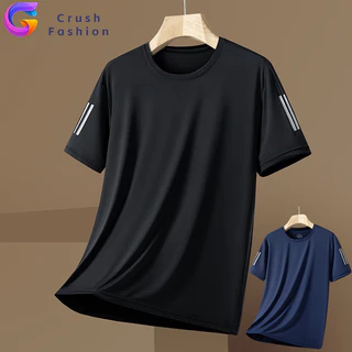 Crush คอกลม ผ้าไหมน้ำแข็ง เย็น แขนสั้น ชาย ฤดูร้อน แบบหลวม ใส่สบาย กีฬา เสื้อยืด สไตล์เกาหลี เหมาะกับฤดูร้อน