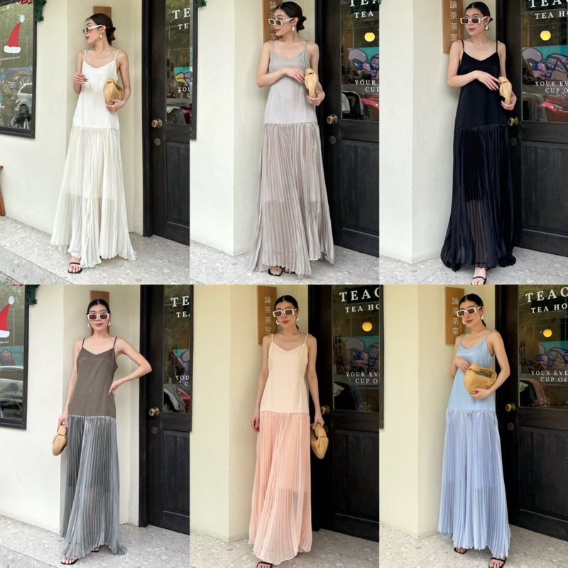 9913🥂 NEW ARRIVAL 🥂Camisole Chiffon Pleated Maxi Dress (590฿)เดรสออกงาน ได้ทุกงาน เดรสตัวนี้น่ารักมา