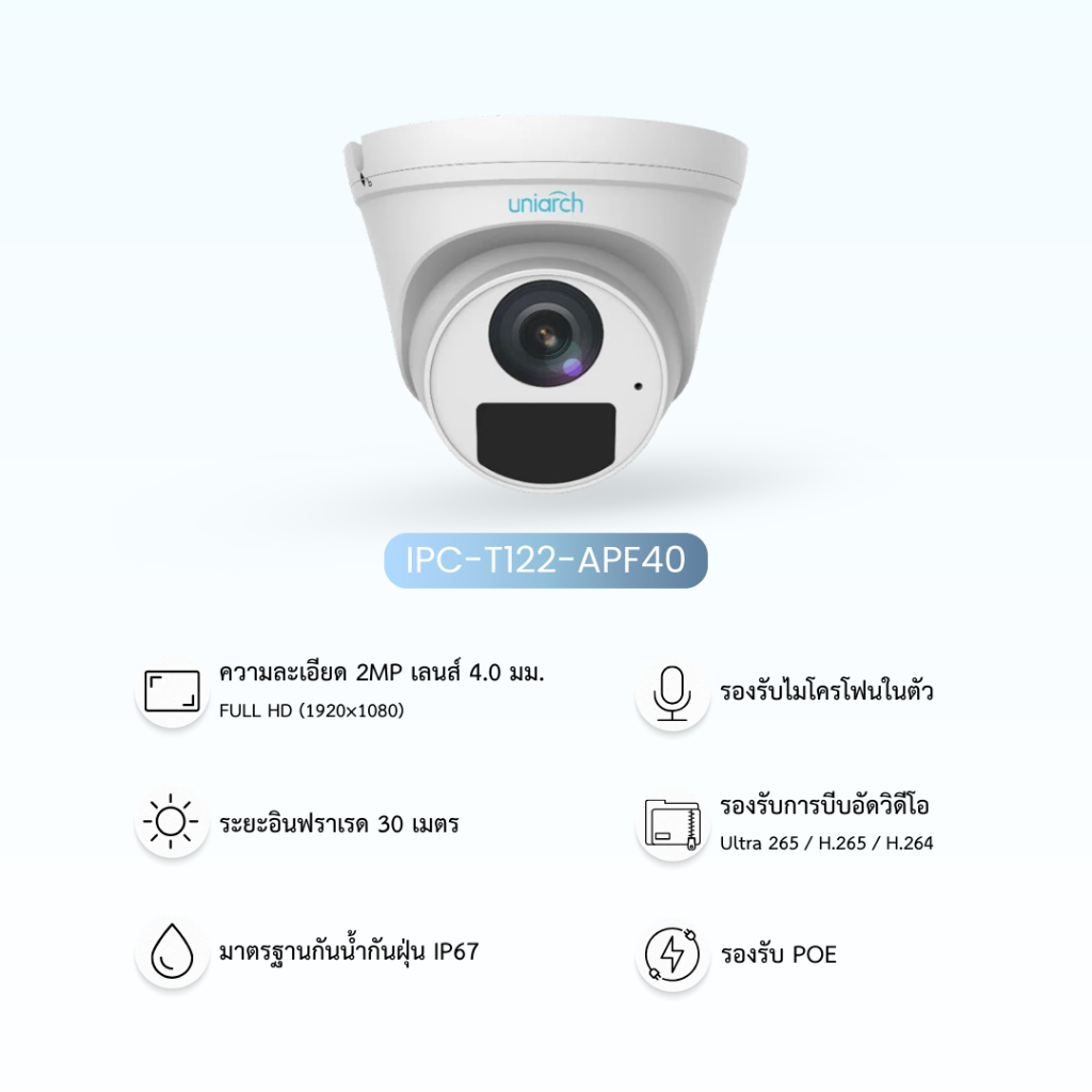 Uniarch กล้องวงจรปิด IP 2MP รุ่น IPC-T122-APF(4.0mm)  [ รับประกัน 1 ปี ]