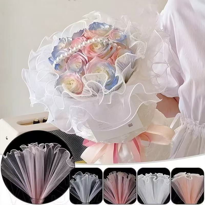 กระดาษห่อช่อดอกไม้ 4 เมตร / เส้นด้ายตาข่ายขอบลูกไม้มุก / วัสดุบรรจุภัณฑ์ดอกไม้ / อุปกรณ์ตกแต่งงานแต่งงาน วันวาเลนไทน์DIY - รูปที่ 3