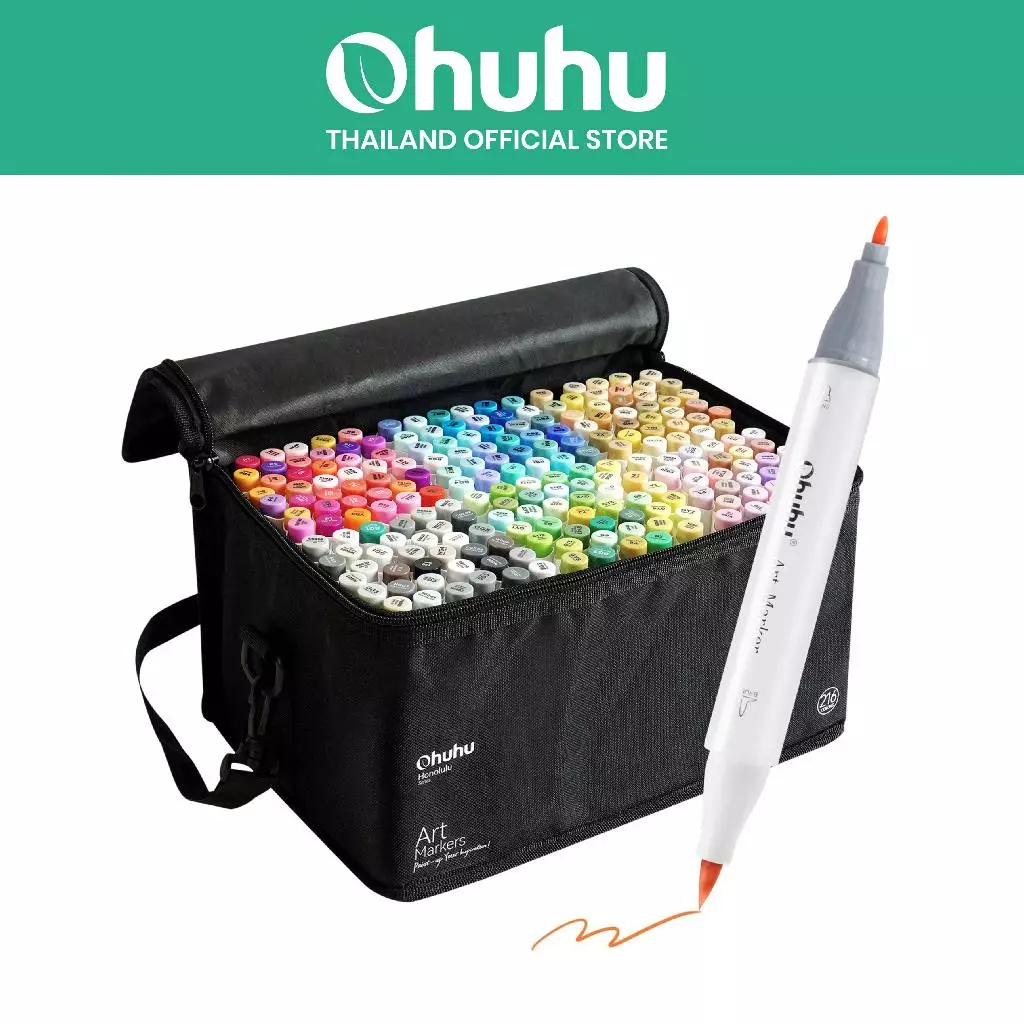 FOLIO ART : ปากกามาร์คเกอร์ Ohuhu เซต Vibrant216+1 สี Honolulu B Series : 90451 (Brush & Fine Tip)