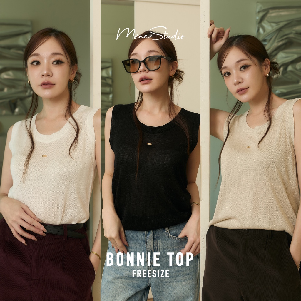 [Bonnie Top] ร้อนนี้ต้องมี ผ้าน่ารักมากมีความวิ้งของกลิตเตอร์ ตกแต่งด้วยอะไหล่โลโก้ เป็นความเบสิคที่หยิบใส่ได้บ่อยแน่นอน