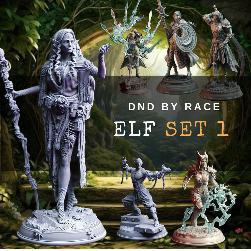 Elf I รวมโมเดลเผ่า Elf Set 1 (งานเรซิ่นสีเทา ฐาน 1 นิ้ว)