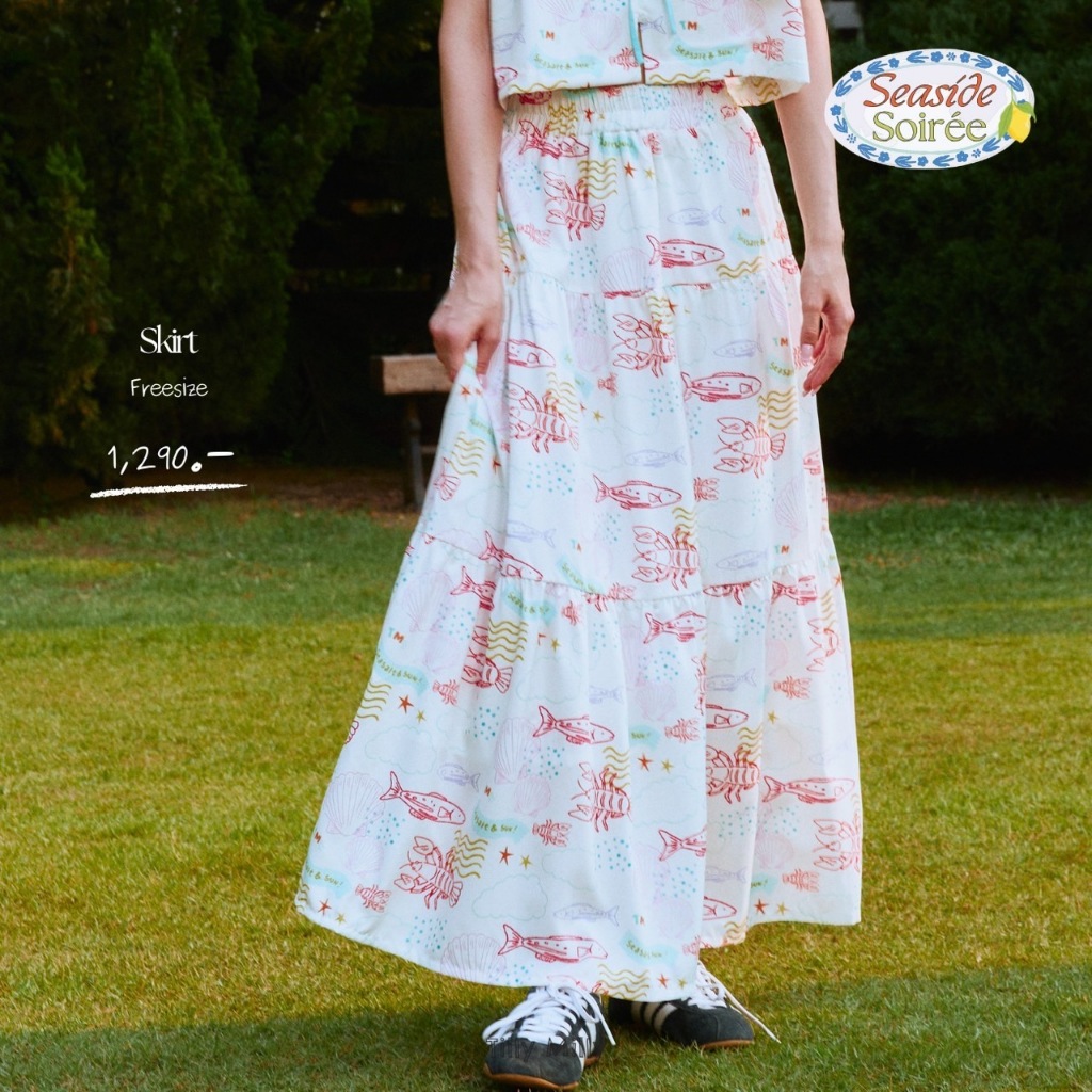 Tilly Milly กระโปรงยาว ผู้หญิงลายปลา ( สีขาว ) - Seaside Soirée - drop 2