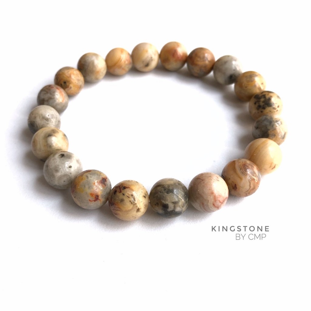 กำไลหินแท้ เครซี่เลซอาเกต ช่วยนำเสียงหัวเราะมาสู่ผู้ถือครอง ช่วยดูดซับความเจ็บปวดทางอารมณ์ 8 10 มม CRAZY LACE AGATE - รูปที่ 2