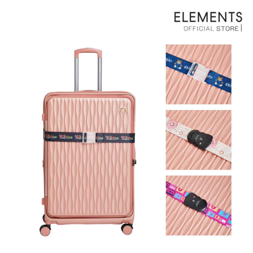 ELEMENTS สายรัดกระเป๋าเดินทางกุญแจล็อคTSA ปรับความยาวได้ใช้กับกระเป๋าเดินทางทุกประเภท ลายStamp