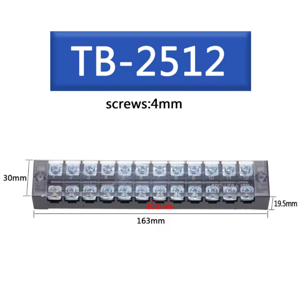 TB2512 เทอร์มินอล บล๊อก 12 ช่อง Terminal 12P 25A 600V 2512