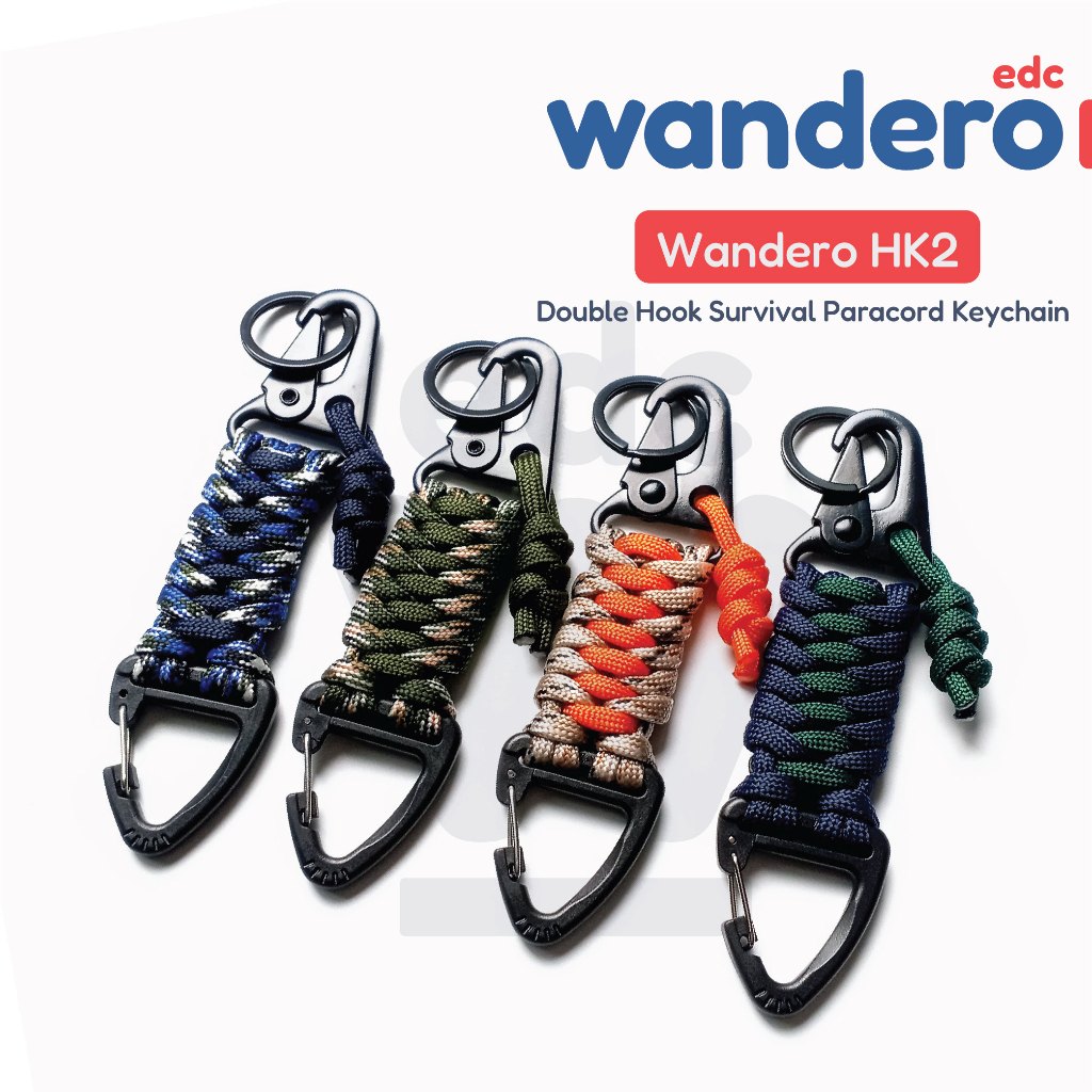 Wandero HK2 - Double Hook Survival Paracord Keychain พวงกุญแจ คาราบิเนอร์คู่สไตล์ Tactical ถักด้วยเชือกพาราคอร์ด EDC