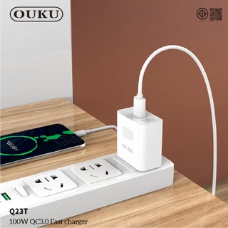 ชุดชาร์จเร็วคุณภาพดี จ่ายไฟ 100W OUKU Q23T หัวชาร์จปลั๊กขากลม 1พอร์ต USB-A to Micro/Type-C/iOS