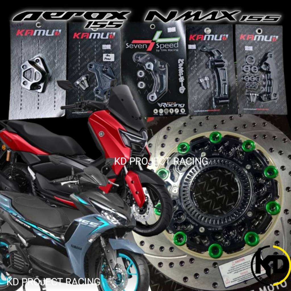 รวมขาจับปั้ม brembo หน้า หลัง กระบอกโช๊คหน้าเดิม Kamui แท้ จาน 256mm Yamaha NMAX,AEROX 2017-25