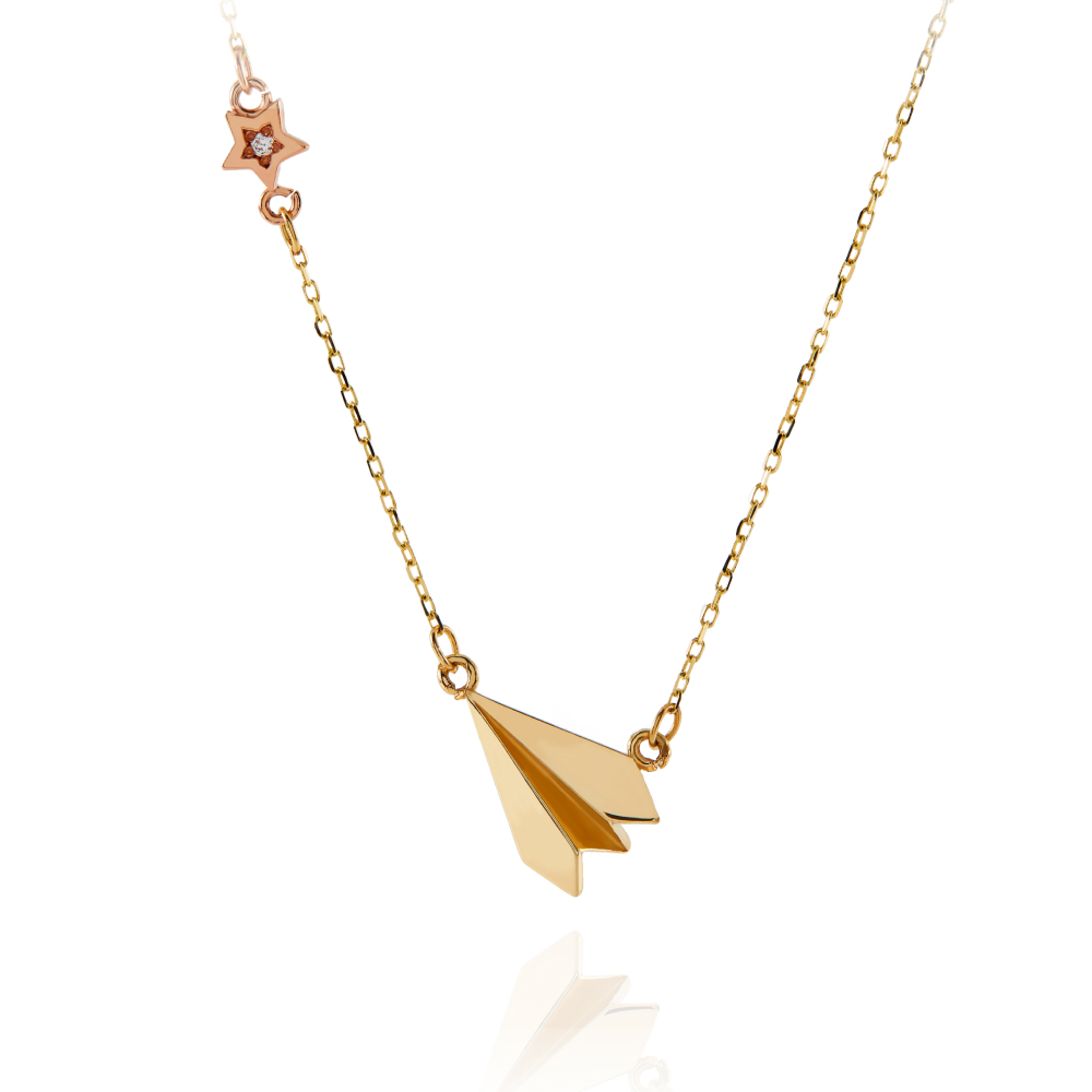 HELENE Paper Aircraft Gold Necklace 14k