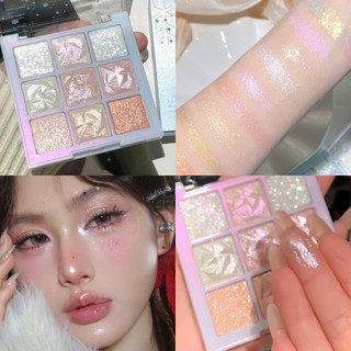 อายแชโดว์ พาเลทอายแชโดว์ 9สี Eyeshadow เนื้อใยไหม ประกายชิมเมอร์ กลิตเตอร์ สีสวย กันน้ํา ติดทนนาน แบบพกพา