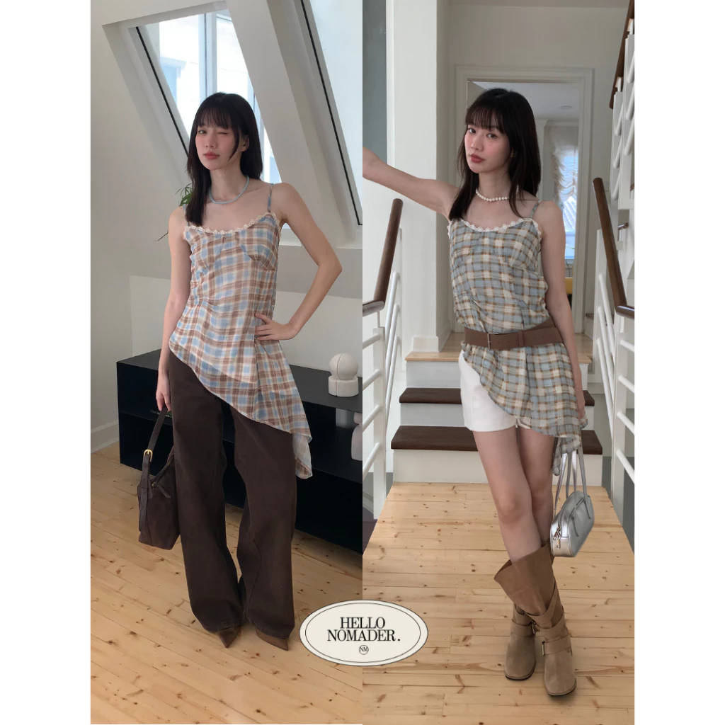 NOMADE.& พร้อมส่ง Tuscany camisole {เสื้อสายเดี่ยวชายเฉียงลายสก็อต}