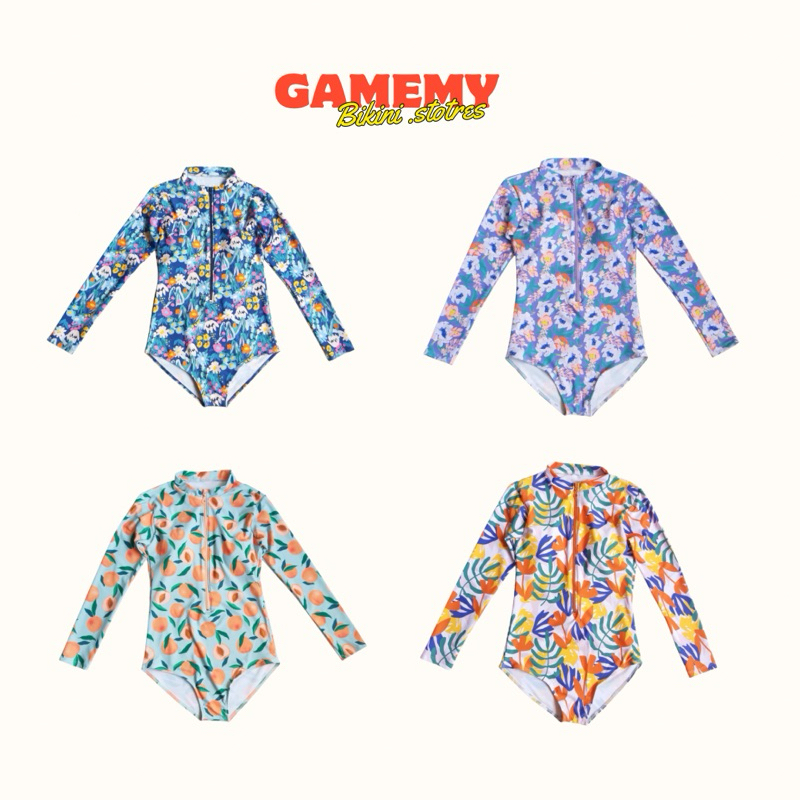 Gamemy bikini  ชุดว่ายน้ำ วันพีชแขนยาวซิปหน้า [size F ]