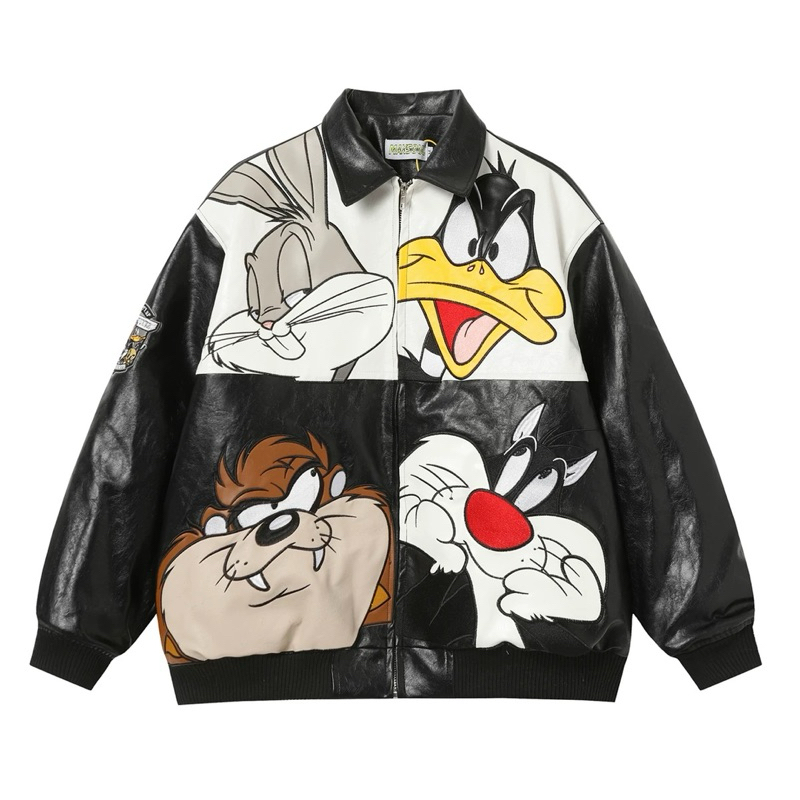 แจ็คเก็ตหนัง Looney tunes vintage ทรง over size ลายสวยมากกก หนังนิ่ม ดูแพง ถ่ายจากสินค้าจริง