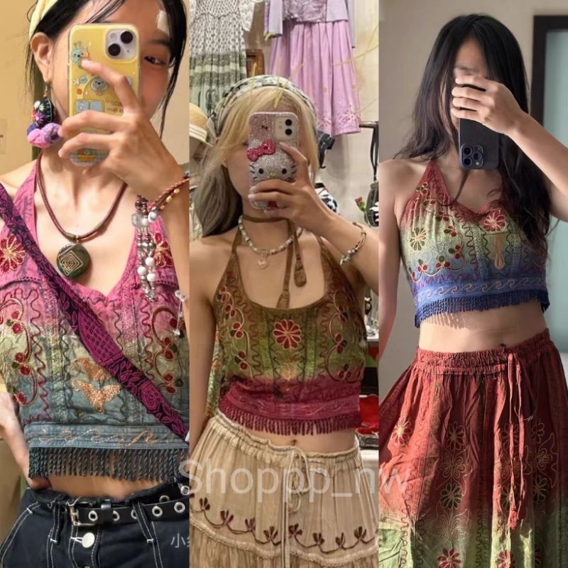 ‼️มีส่งด่วน‼️❤️‍🔥เก็บโค้ดลด-ส่งฟรี❤️‍🔥🌴เสื้อสั้นสไตล์อินเดีย เสื้อโบฮีเมี่ยน🌴มีหลายสีเลือกเลยค่ะ🌴