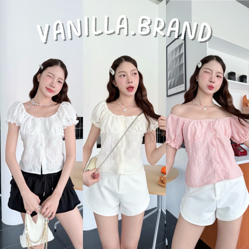 เสื้อแขนตุ๊กตาผ้าฉลุ แต่งกระดุมหน้า -ttm / VB0213