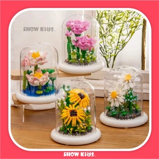 ตัวต่อดอกไม้ DIY บล็อกตัวต่อดอกไม้ ตัวต่อ ดอกไม้ DIY ดอกทานตะวัน พร้อมฝาครอบ ดอกลิลลี่สีขาว ดอกคาร์เนชั่น