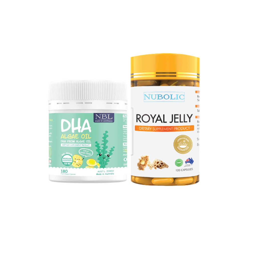 แพคคู่ DHA Algae Oil 180 เม็ด / NUBOLIC Royal Jelly 120 เม็ด