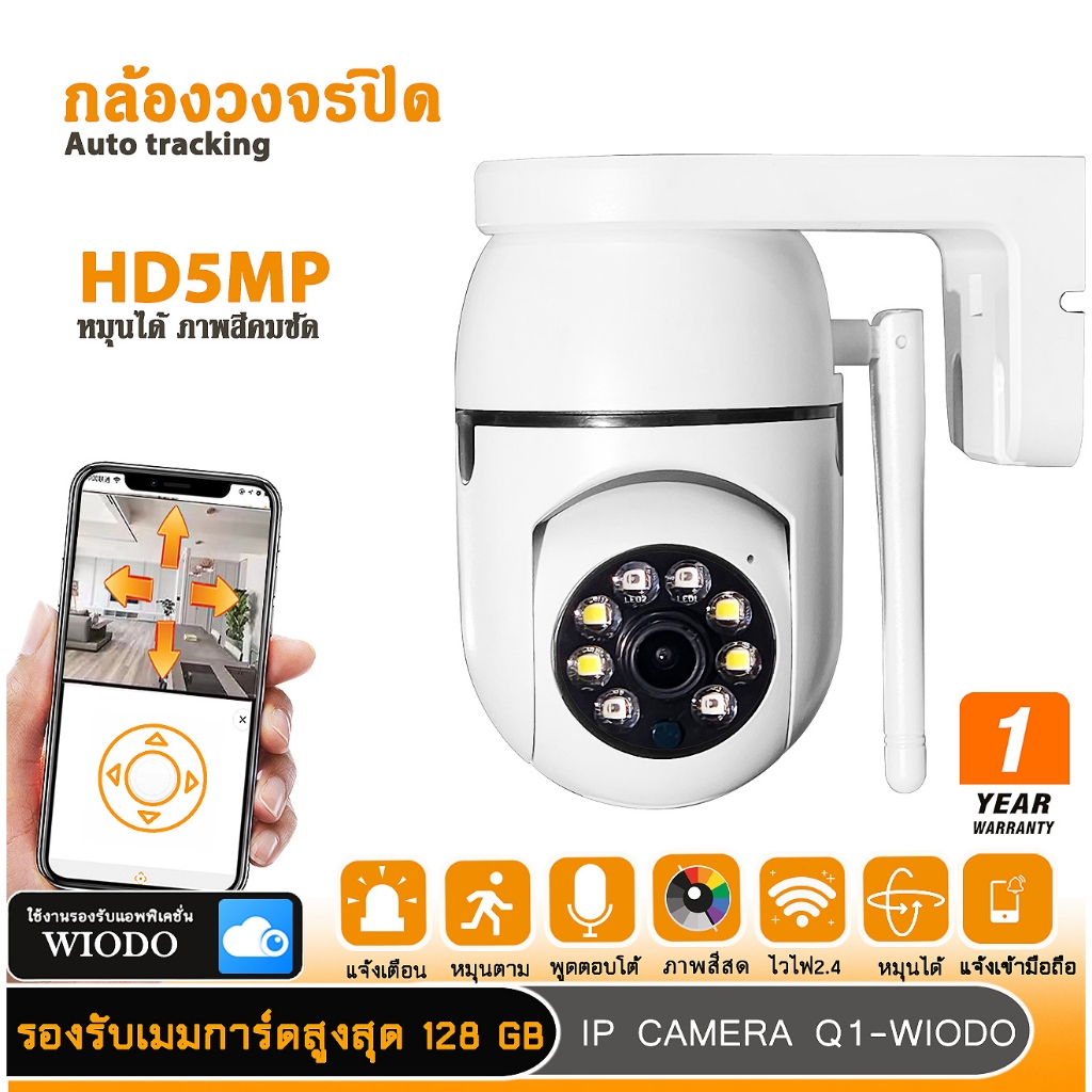 Homemall กล้องวงจรปิดไร้สาย Full HD 5MP 5ล้านพิกเซล พร้อมเสาอากาศWi-Fi IP Camera กล้องวงจรปิดหมุนได้ 360° พูดตอบโต้ได้