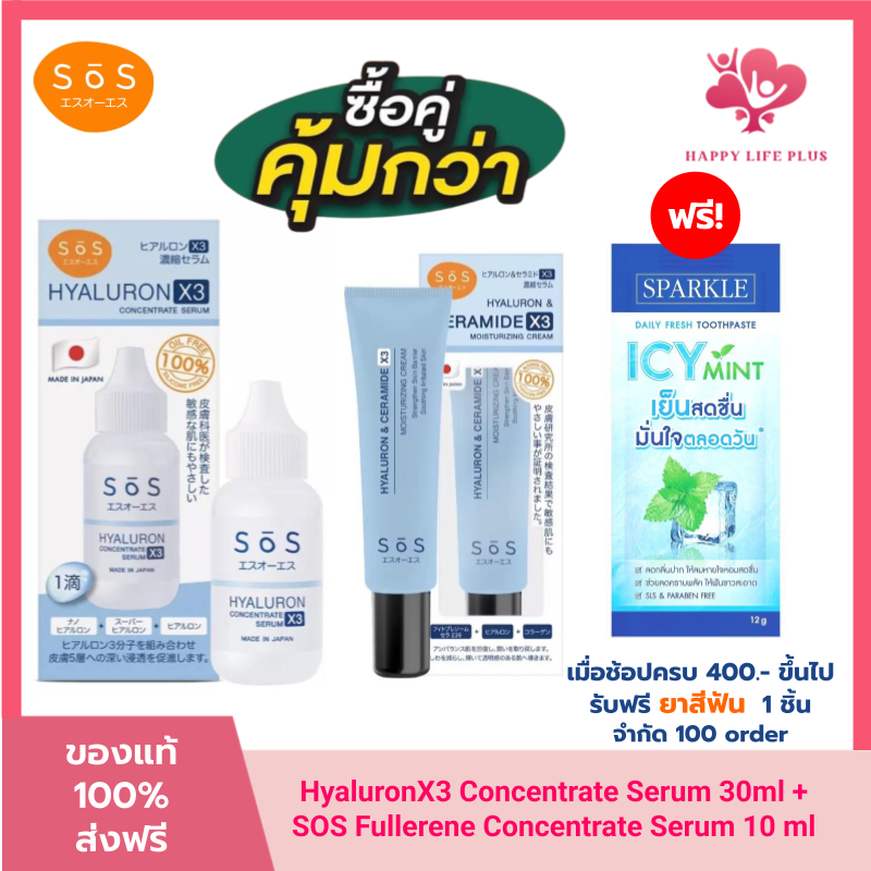 [เซ็ทผิวชุมชื้นล้ำลึก] SOS Hyaluron X3 concentrate serum 30 ml + Hyaluron&CeramideX3 Moisturizing Cr