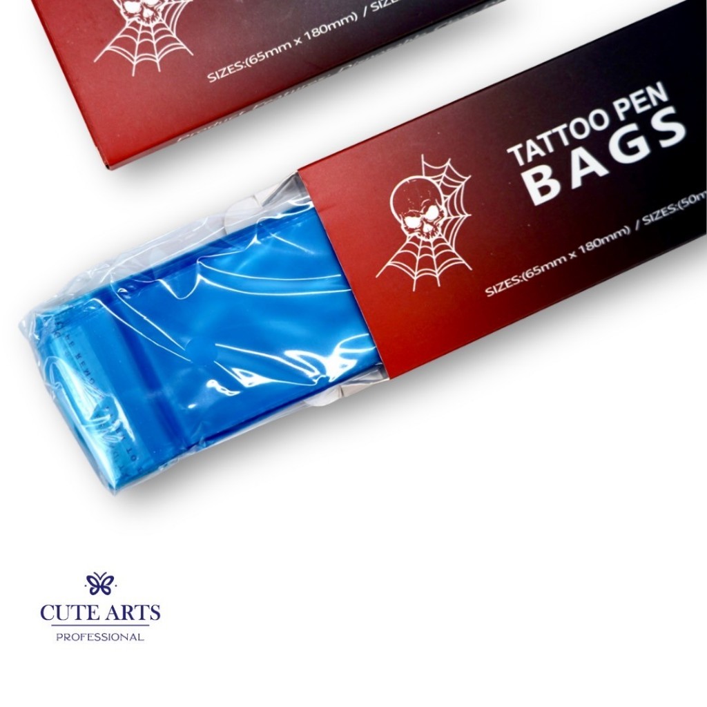ถุงพลาสติกใสสีฟ้า Tattoo pen Bag แบบใช้แล้วทิ้ง สำหรับใส่เครื่องสัก 1 กล่อง มี 100 ชิ้น พร้อมส่ง
