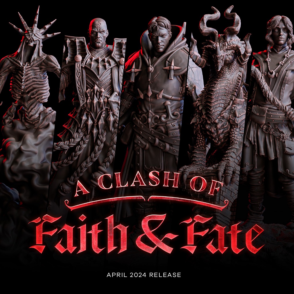 DnD Miniature I A Clash Of Faith And Fate (งานเรซิ่นยังไม่ลงสี) ขนาดฐาน 1-2 นิ้ว