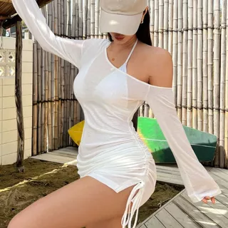 เดรสมินิชoulderลอยเนื้อผ้าโปร่งแขนยาว เซ็กซี่และแนวคิดใหม่สำหรับคอกเทลคลับไปทะเลสเตตสาย