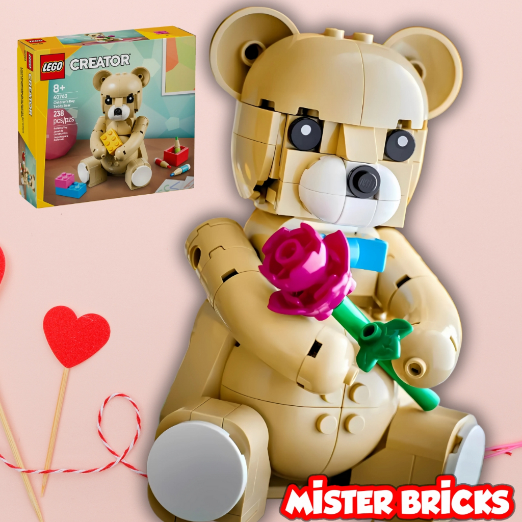 LEGO 40763 ตุ๊กตาหมีต่อได้สุดน่ารัก ถือดอกกุหลาบ ของขวัญวันเด็ก วันเกิด วาเลนไทน์ เด็ก 8+