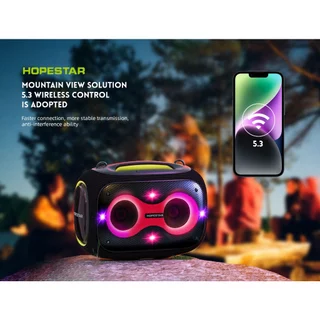HOPESTAR Partybox ลำโพงบลูทูธ 120W พร้อมไมล์หลายสาย2ตัว เอฟเฟคเสียงเปลี่ยนได้3ระดับ ของแท้100%