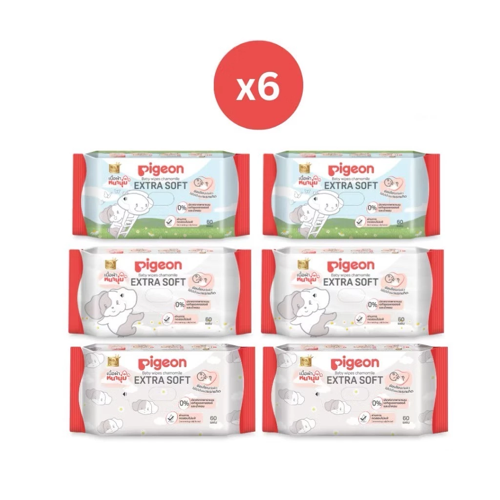 (สินค้าขายดี) Pigeon พีเจ้น baby wipes ทิชชู่เปียกพีเจ้น เบบี้ไวฟ์ ผ้าเปียกเด็ก 6 ห่อ