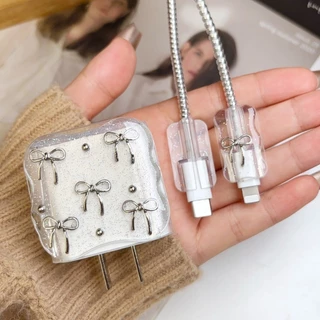 [1เซตมี5ชิ้น] ชุดพันสาย เคสหัวชาร์จ ตัวถนอมสาย ชุดเคสป้องกัน 20W/18W สำหรับ iPhone ตัวป้องกันสายชาร์จเพื่อป้องกันสายขาด