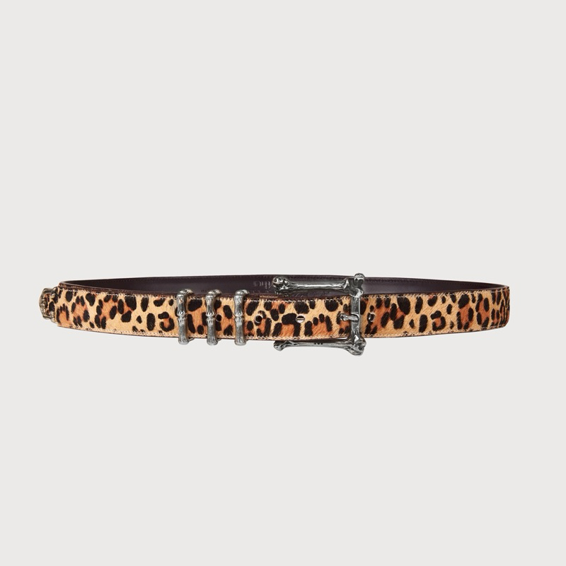 Skeleton Hardware Leopard Horsehide Belt