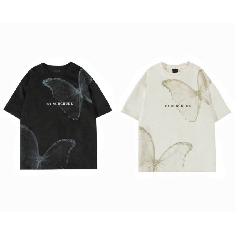 ลดปิดร้าน เสื้อยืดoversizeลวดลายผีเสื้อbysubcrude