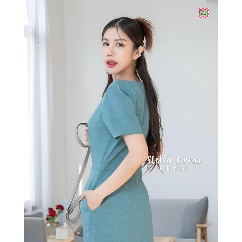 Stella Dress เดรสตัดต่อแถบเอว เก็บทรงสวยม๊ากกก  ผ้าญี่ปุ่นทอลายในตัว นิ่มสบาย ซับใน กระเป๋าข้าง ซิปหลัง สวยหรูเลอค่า ราคา ถูกที่สุด ดีลบีเคเค แกลเลอรีภาพที่ 7