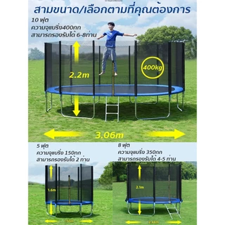 Brightever แทรมโพลีน ขนาด5-12 ฟุต สปริงบอร์ด แทรมโพลีนเด็ก มีบันได อัพเกรดสปริงแข็งแรง มีความยืดหยุ่นสูง