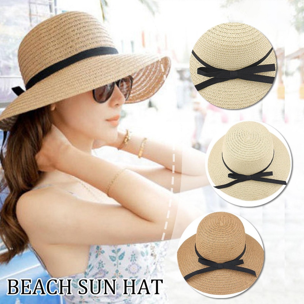 หมวกสาน Summer Beach hat หมวกกันแดด สไตล์เกาหลี หมวกบัคเก็ต ปีกกว้าง ผู้หญิง