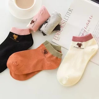 ถุงเท้าข้อสั้น แมว ถุงเท้าแฟชั่น 5สี / 10คู่