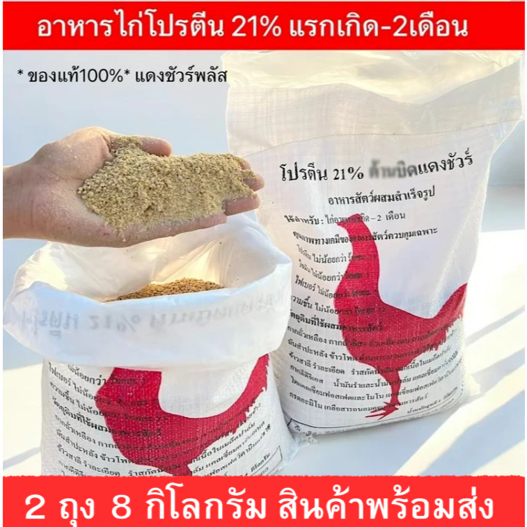 อาหารสำหรับลูกไก่แรกเกิด-2เดือน Pro21% 2ถุง 8 กิโลกรัม