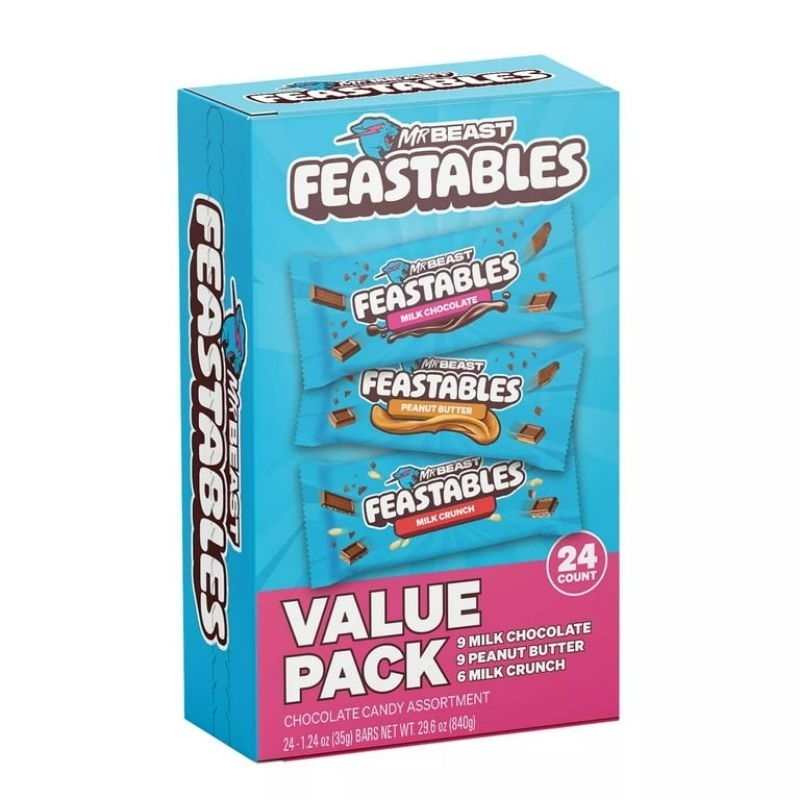 Mr. Beast Chocolate (Pre-order) - Feastables MrBeast Variety Pack Milk Chocolate Bars, 1.24 Ounce (P