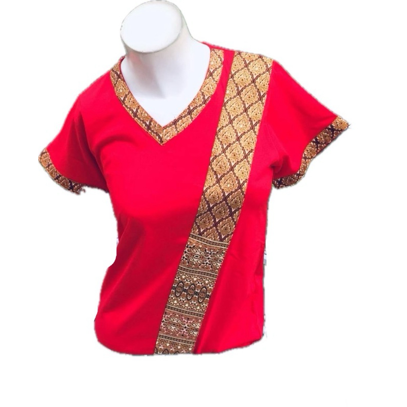 เสื้อยืดคอวีร้านนวดร้านสปาแถบลายไทย