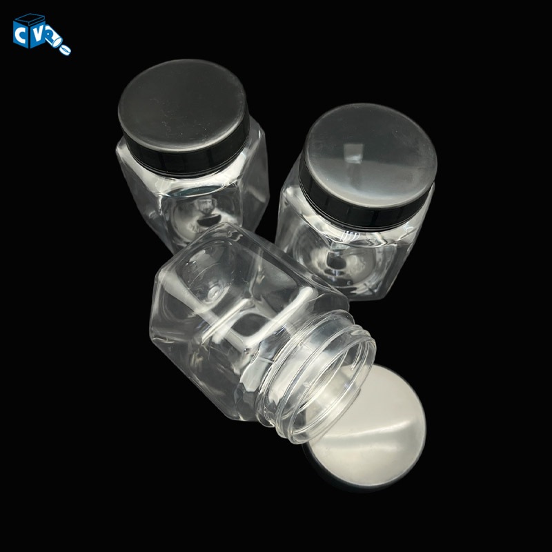 ** ขายปลีก 1 กระปุก PET หกเหลี่ยม (ฝาสีดำ)** กระปุกพลาสติก PET (P-1204E) - รูปที่ 3