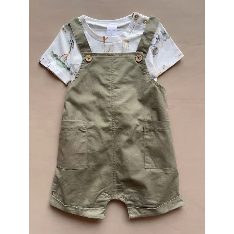 baby baby ชุดเด็กเช็ต 2 ชิ้น(เสื้อ+เอี๊ยมรอมเปอร์)0m-18m