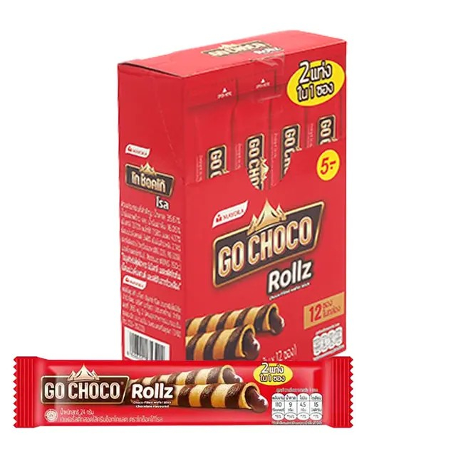 (GO CHOCO Rollz กล่องแดง 24 กรัม 12 ห่อ) GO CHOCO Rollz โกช็อคโก้ โรลทวิน 24 กรัม x 12 ห่อ อร่อยมาก