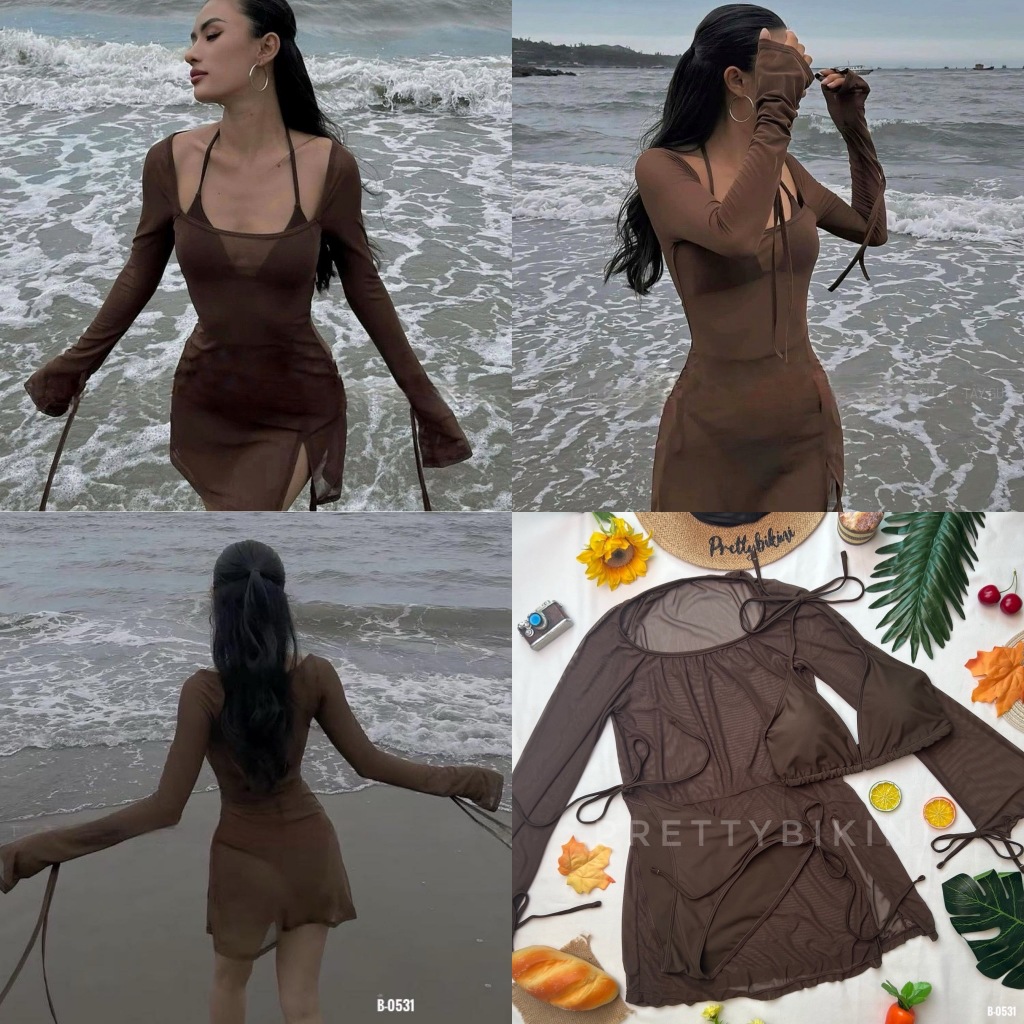 B-0531 ชุดว่ายน้ำ บิกินี่ น้ำตาลสุดคลาสสิค สวยเซ็กซี่ เรียบๆแต่ดูแพงสุดๆค่ะ