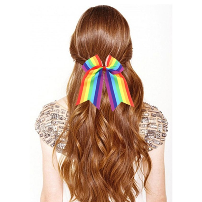 ยางรัดผมโบว์สีรุ้ง ยางผูกผม ยางรัดผม โบว์ผูกผมสีรุ้ง สีรุุ้ง โบว์สีรุ้ง โบว์ LGBT Rainbow Pride Ribbon Elastic Hair Band
