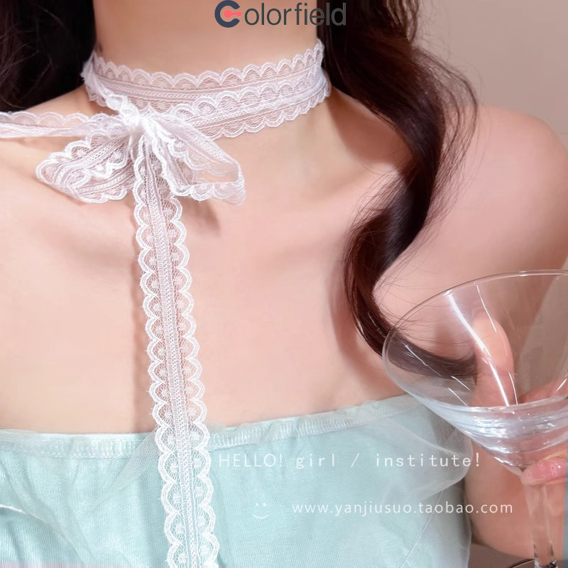 Colorfield สร้อยคอลูกไม้ริบบิ้นแฟชั่น ผ้าพันคอผ้าไหม เกาหลี หวาน เรียบง่าย เข้ากับทุกการแต่งกาย สำหรับผู้หญิง-COD