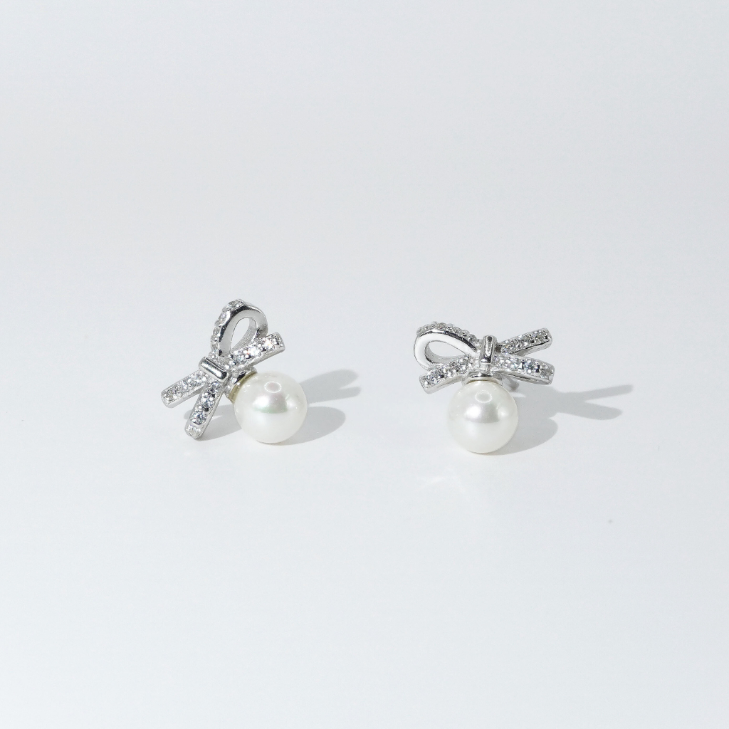 nnjew ต่างหูเงินแท้ 92.5% (ทั้งตัวเรือน) รุ่น Pearl Aurora ไข่มุก ทรง โบว์ ผู้หญิง รูปที่ 4