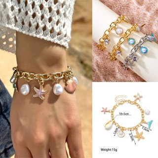 🏖️ไปที่ชายหาด🏖️สร้อยข้อมือ ปลาดาว เปลือก หางนางเงือก ไข่มุก …