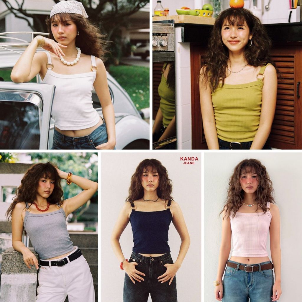 KANDA JEANS : Bamboo Ring Rib Top เสื้อสายเดี่ยว ตกแต่งห่วงไม้ไผ่